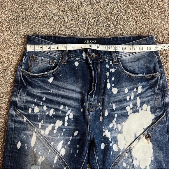 AKOO DENIM JEANS DISTRESSED CLASSIC STRETCH  STYLE BLUE AND WHITE SIZE 32 - Picture 8 of 10